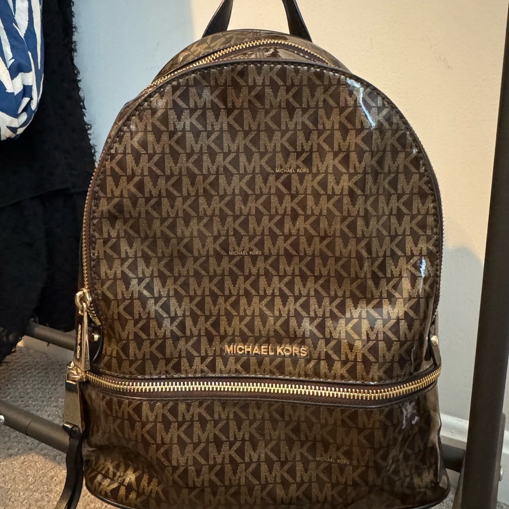 Michael Kors Signature Logo Backpack in Dark Brown